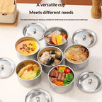Juego de 1/3/5 Recipientes de Acero Inoxidable para Huevos al Vapor, Ramen, Arroz, Frutas, Ensaladas, Guisos, con Tapas, Tazón para Sopa, Contenedor de Alimentos, Vajilla de Cocina