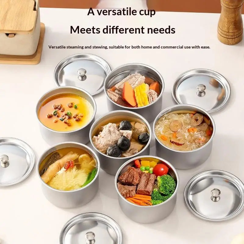 Juego de 1/3/5 Recipientes de Acero Inoxidable para Huevos al Vapor, Ramen, Arroz, Frutas, Ensaladas, Guisos, con Tapas, Tazón para Sopa, Contenedor de Alimentos, Vajilla de Cocina