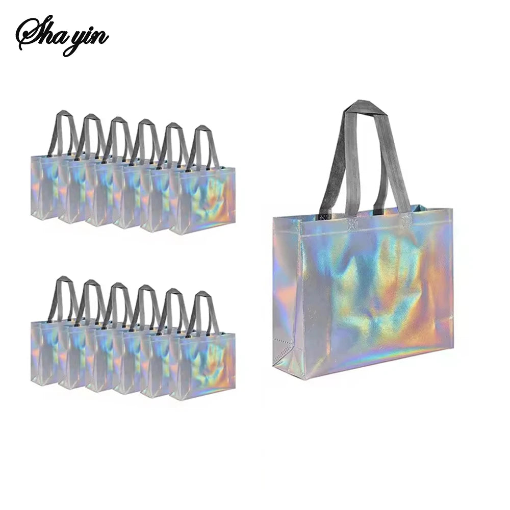 Bolsa de regalo reutilizable plateada, bolsas de compras para comestibles, se aplican a damas de honor, fiesta de cumpleaños, boda, despedida de soltero