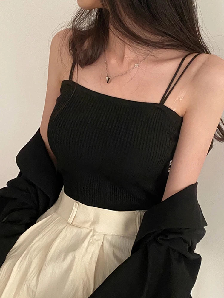 2025 Tops cortos informales con cuello Halter para mujer, camisola sin mangas con tirantes y espalda descubierta, camiseta sin mangas ajustada y sólida, chaleco recortado de tubo para mujer