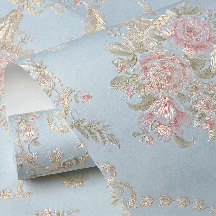 Papel tapiz europeo autoadhesivo flor pastoral pegatinas de pared de lujo autoadhesivo dormitorio sala de estar pared de fondo del hogar wal