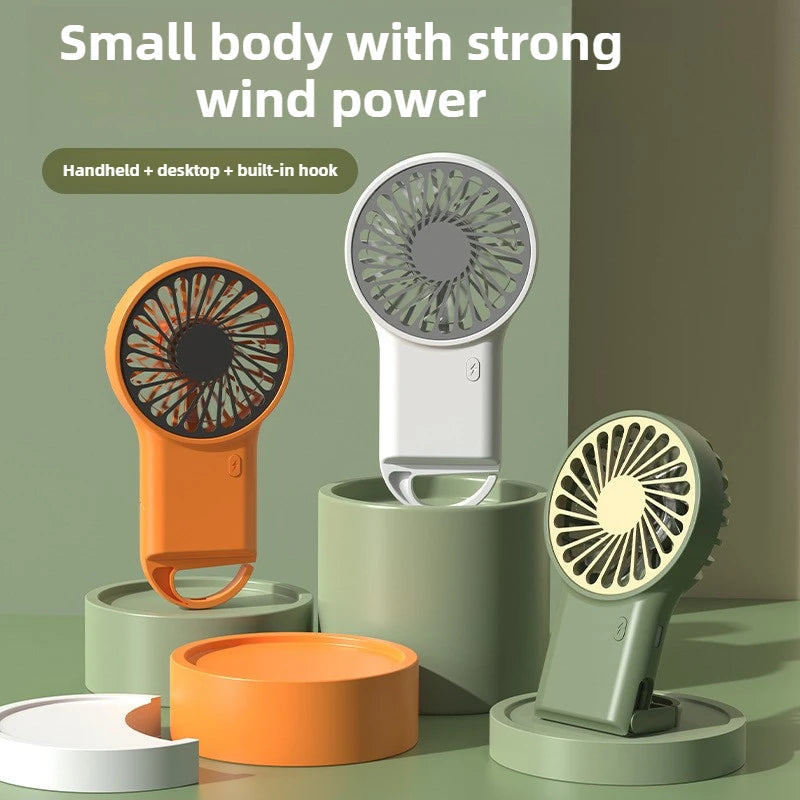 Miniventilador plegable de mano recargable por USB, diseño de dibujos animados con gancho para montañismo, uso en el hogar y la Oficina al aire libre, nuevo