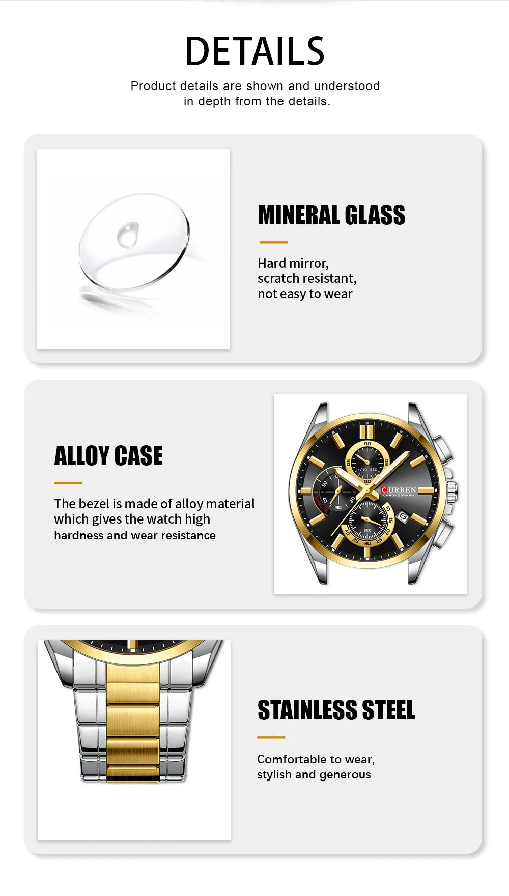 Relojes CURREN para hombre, relojes de lujo de primeras marcas para hombre, cronógrafo Original resistente al agua de acero inoxidable, fase lunar, fecha, esfera giratoria