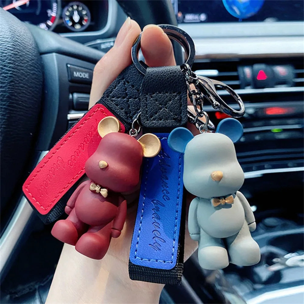 Nueva moda Simple lindo PVC pajarita oso llavero Kawaii dibujos animados Animal llavero lindo bolso colgante llavero coche llavero encanto