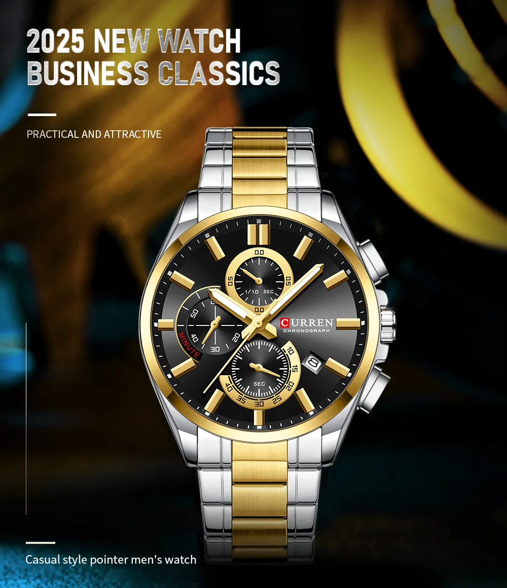 Relojes CURREN para hombre, relojes de lujo de primeras marcas para hombre, cronógrafo Original resistente al agua de acero inoxidable, fase lunar, fecha, esfera giratoria