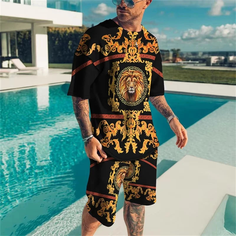 Conjunto informal de verano para hombre, pantalones cortos de playa para deportes al aire libre, moda urbana, estampado de oso, camiseta de manga corta ligera, 2025