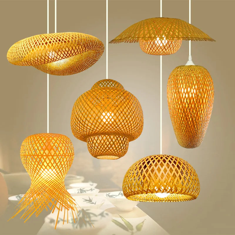 Lámparas colgantes tejidas a mano de estilo chino, 18/19/30cm, accesorios de iluminación para decoración del hogar y restaurante, lámpara colgante de bambú