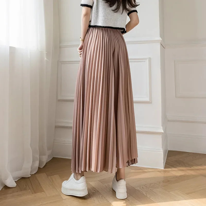 Pantalones De pierna ancha De cintura alta De gasa para Mujer, Pantalones sueltos plisados, moda coreana informal, ropa cómoda, elegante