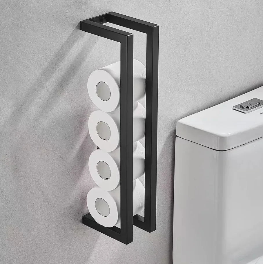 Toallero de baño, estante de almacenamiento de toallas de baño, rollo de toalla de baño de Hotel, estante de papel, colgante de pared negro de acero inoxidable de doble uso