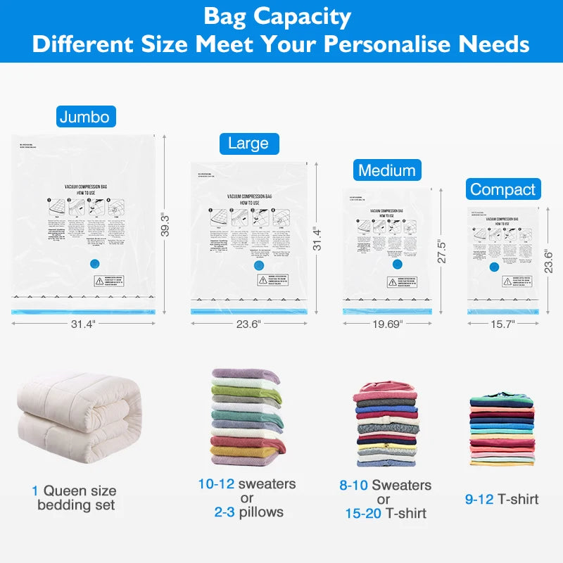 Bomba eléctrica inalámbrica para bolsas de almacenamiento al vacío, bomba de aire recargable de viaje para bolsa de ahorro de espacio, varias bolsas selladas para equipaje de ropa