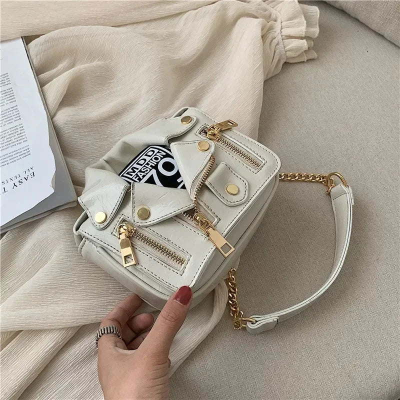 Bolsos de motocicleta de diseñador de marca famosa de moda europea, bolso de mensajero de hombro con forma de chaqueta de lujo, bolso de mano de cuero PU