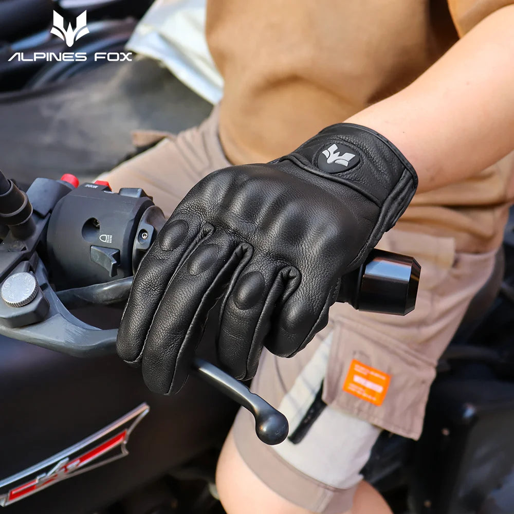 Guantes de cuero Vintage para motocicleta para hombre, Guantes negros resistentes al desgaste con pantalla táctil, antideslizantes, Retro, novedad de verano 2023