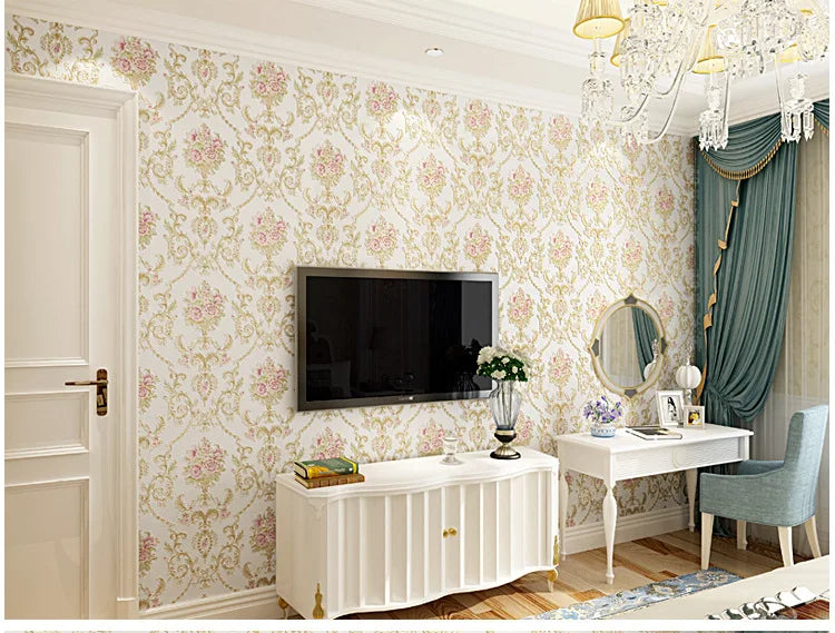 Papel tapiz europeo autoadhesivo flor pastoral pegatinas de pared de lujo autoadhesivo dormitorio sala de estar pared de fondo del hogar wal