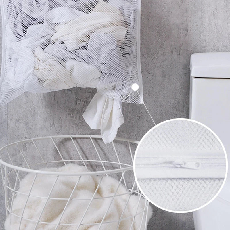 Bolsa de almacenamiento de ropa sucia, cesta con marco, cubo de malla plegable para lavandería, baño, colgante de pared, organizador de ropa para el hogar con gancho