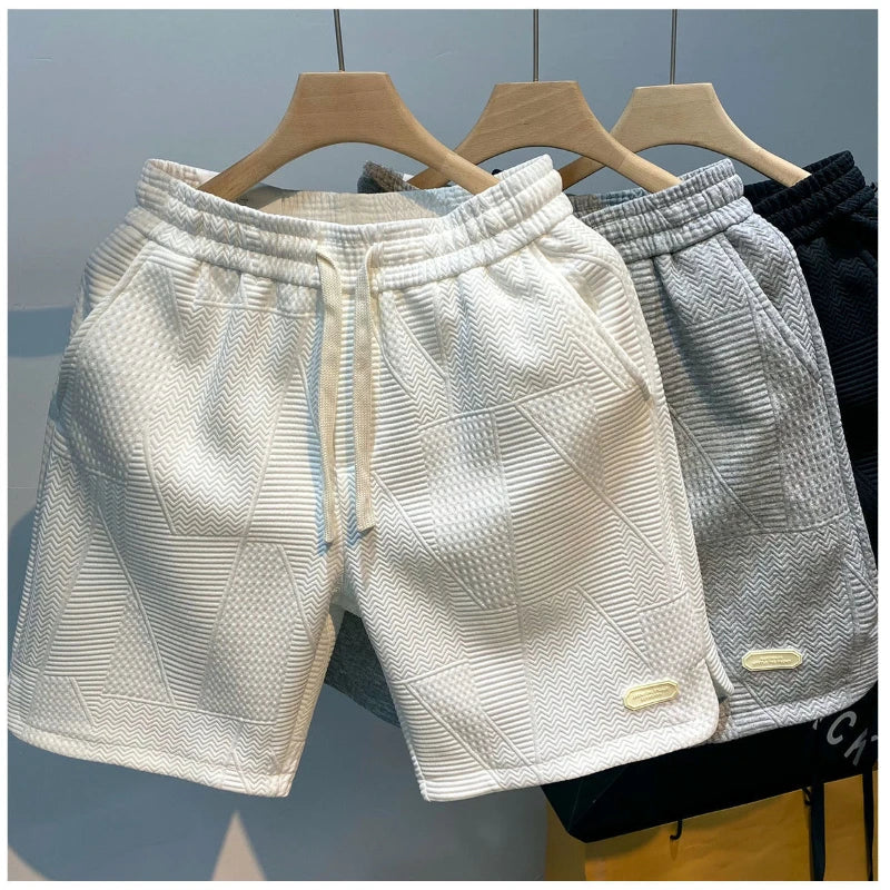 Pantalones cortos para correr de verano para hombre, pantalones cortos deportivos informales para correr, pantalones cortos deportivos con patrón de onda de Color sólido con cordón, pantalones cortos deportivos sueltos y s