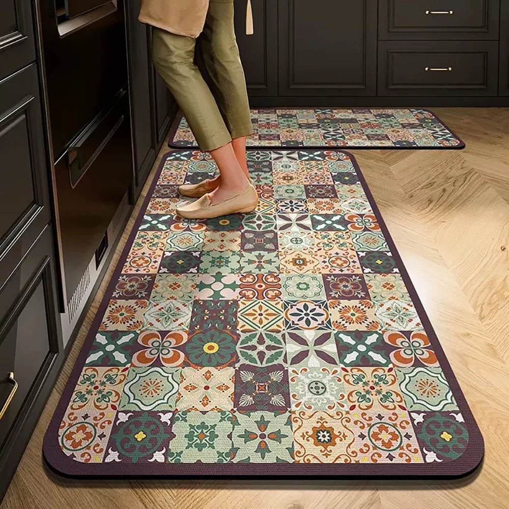 Alfombra de cocina con estampado absorbente, alfombra antideslizante para pasillo, alfombras largas para sala de estar, dormitorio, entrada, felpudo para baño