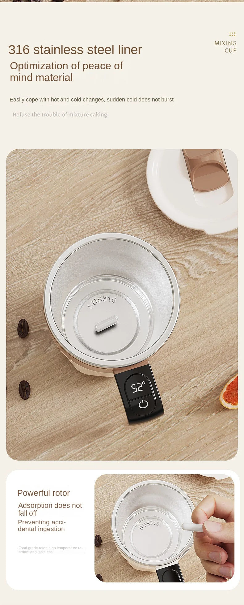 Taza mezcladora de 400ML, taza de café con pantalla LED de temperatura, taza autoagitadora de café y leche con rotación magnética de acero inoxidable 316