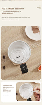 Taza mezcladora de 400ML, taza de café con pantalla LED de temperatura, taza autoagitadora de café y leche con rotación magnética de acero inoxidable 316
