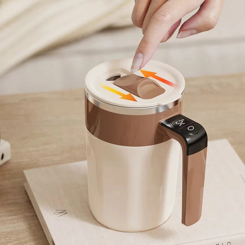 Taza mezcladora de 400ML, taza de café con pantalla LED de temperatura, taza autoagitadora de café y leche con rotación magnética de acero inoxidable 316