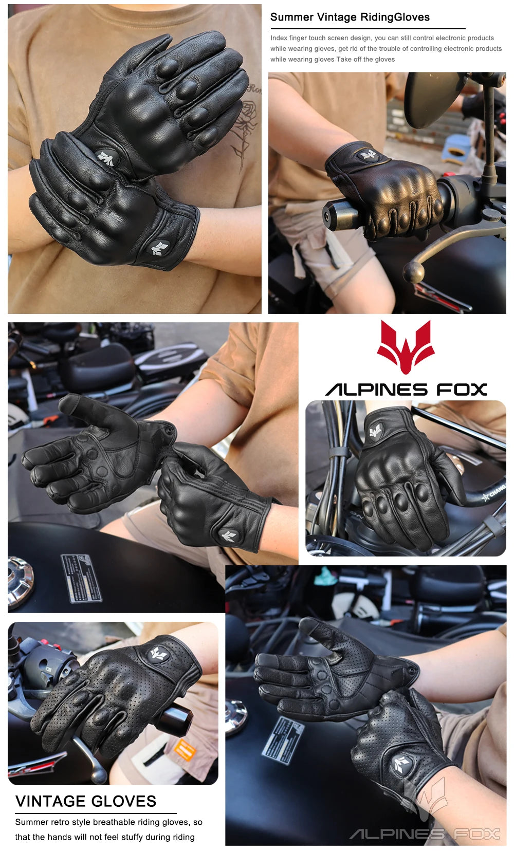 Guantes de cuero Vintage para motocicleta para hombre, Guantes negros resistentes al desgaste con pantalla táctil, antideslizantes, Retro, novedad de verano 2023