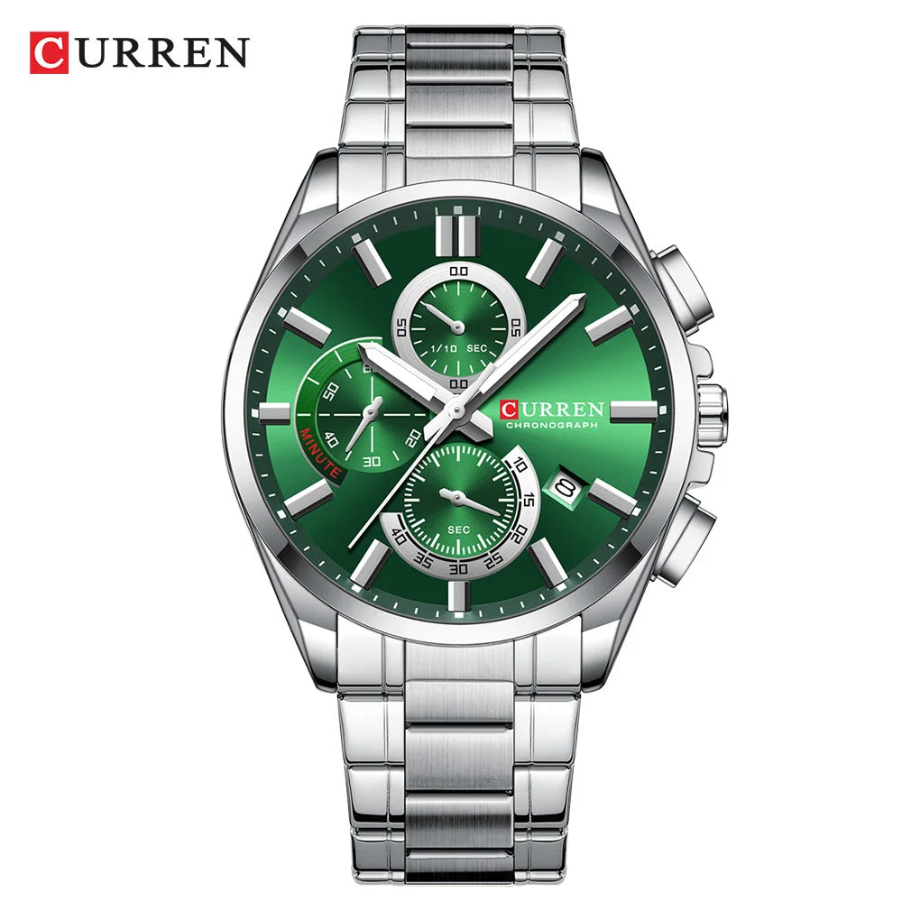 Relojes CURREN para hombre, relojes de lujo de primeras marcas para hombre, cronógrafo Original resistente al agua de acero inoxidable, fase lunar, fecha, esfera giratoria