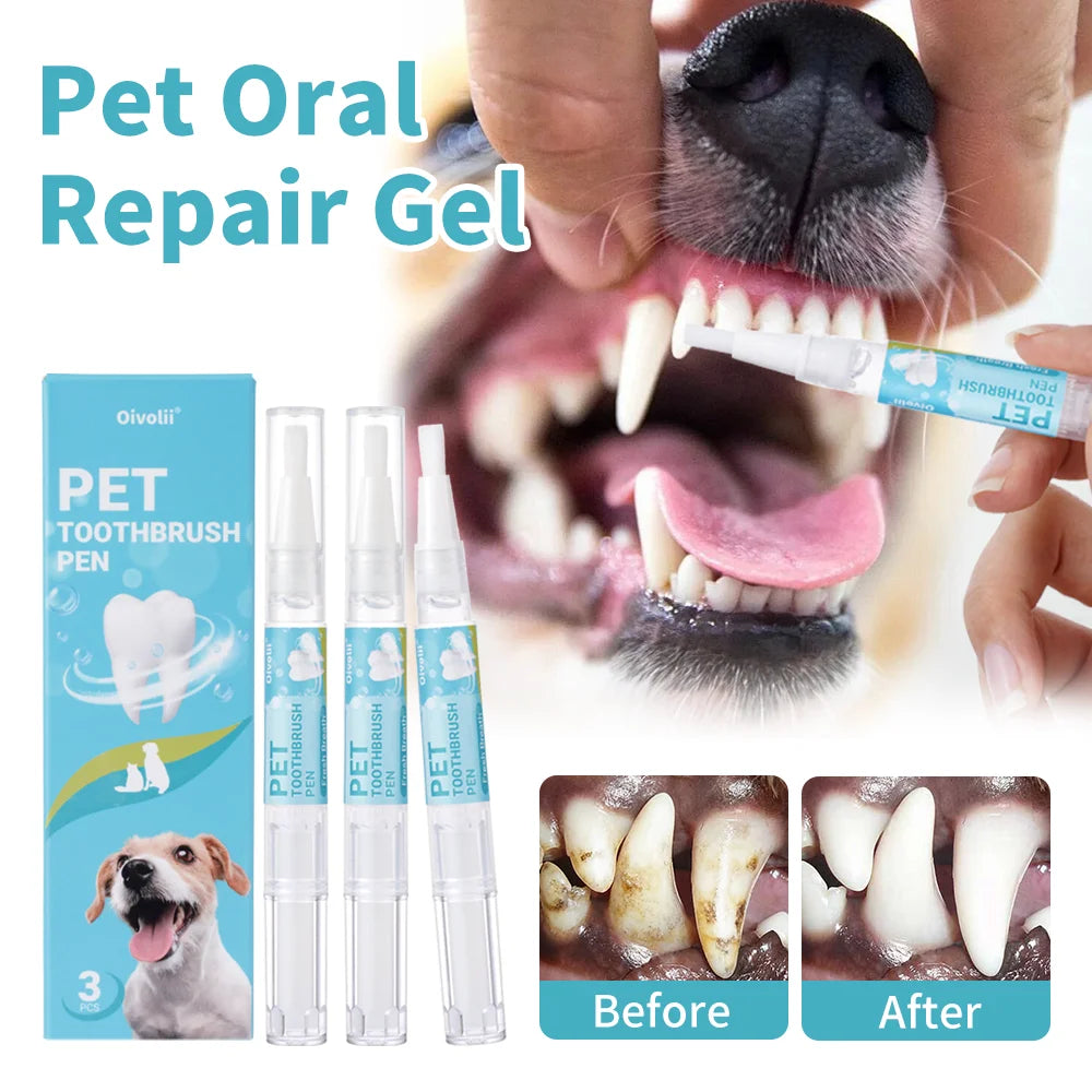 Lápiz Limpiador Dental para Mascotas con Cepillo Suave y Gel Dental para Perros y Gatos, Control de Sarro, Aliento Fresco, Calma las Encías, Fórmula Suave, 3 Unidades por Caja