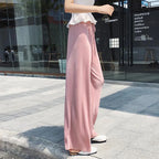Pantalones de pierna ancha para mujer, pantalón plisado de seda de hielo, cintura elástica, holgado, informal, moda de verano