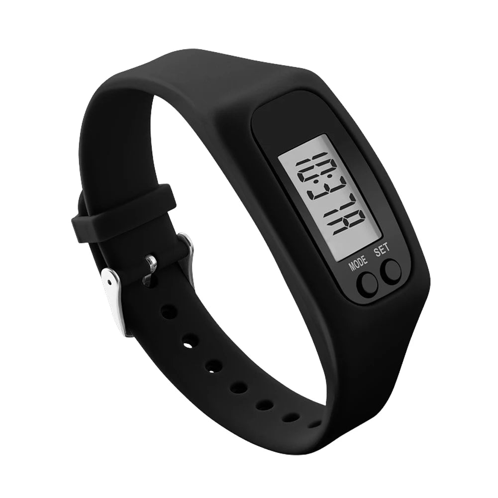 Pulsera con podómetro LED para adultos y niños, reloj de Fitness multifunción con pantalla de tiempo, contador de pasos, contador de calorías, 12/24H