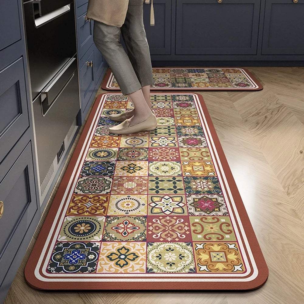 Alfombra de cocina con estampado absorbente, alfombra antideslizante para pasillo, alfombras largas para sala de estar, dormitorio, entrada, felpudo para baño
