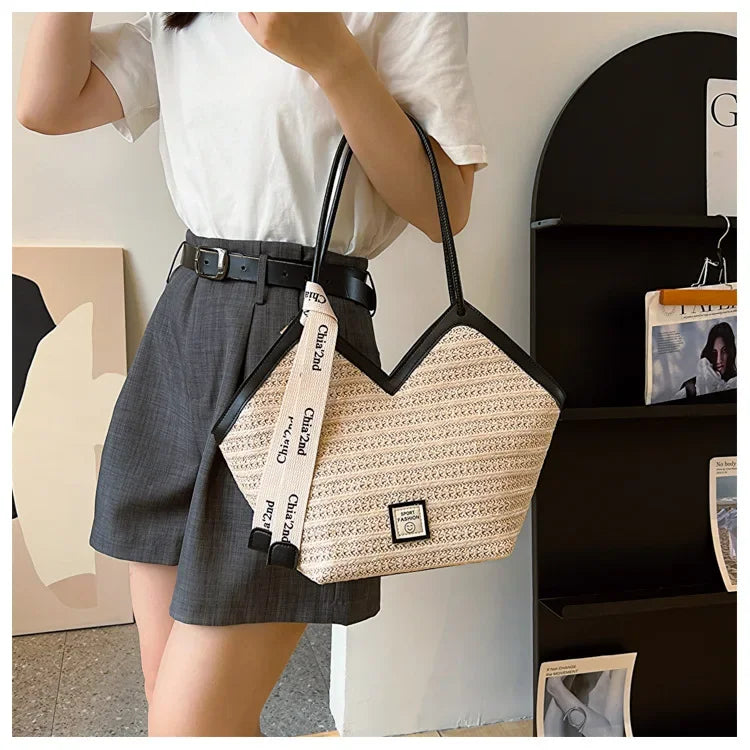 Bolso de hombro de paja para mujer, bolsa de hombro tejida a mano, estilo Retro, ideal para el verano