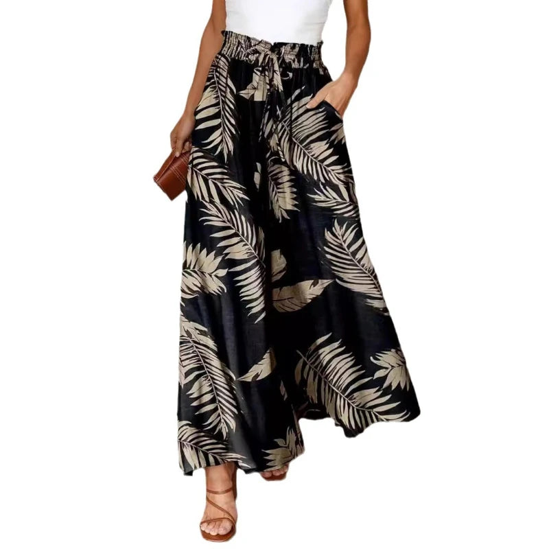 Pantalón largo de pierna ancha para mujer, Pantalón recto con estampado Floral, cintura elástica, ropa de calle Y2k, Capris Maxi elegante holgado de verano