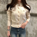 Otoño de manga larga de moda cárdigans para mujer suéter de punto abrigo corto Casual de un solo pecho coreano ajustado Chic señoras Tops 17375