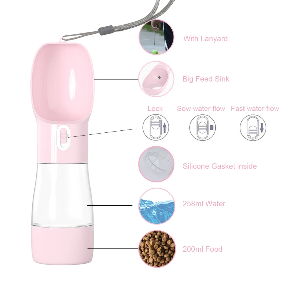 Dispensador portátil de botellas de agua para perros 2 en 1, alimentador de agua y comida para mascotas, cuencos para caminar al aire libre, senderismo, para gatos pequeños y perros