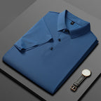 Polo de seda de hielo para hombre, camiseta de manga corta, elástica, sin hierro, fina, ligera, de lujo