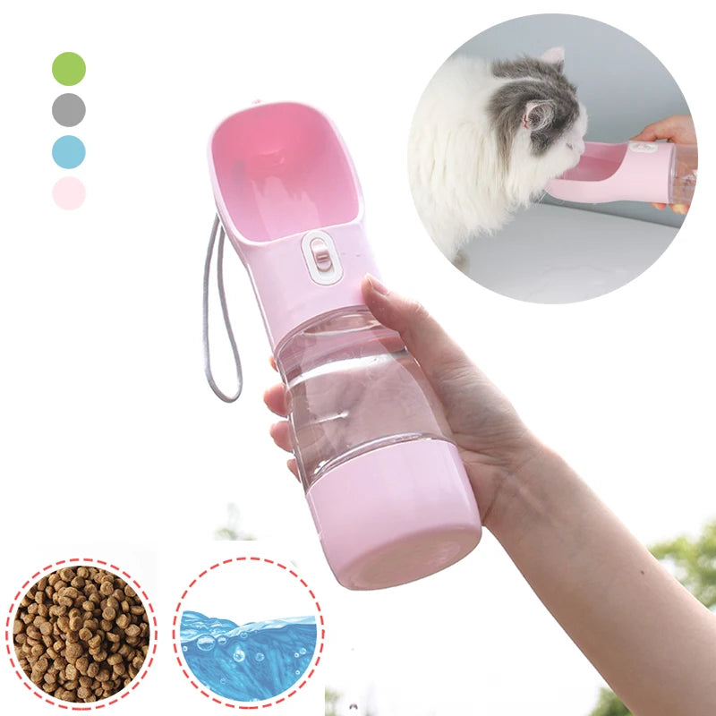 Dispensador portátil de botellas de agua para perros 2 en 1, alimentador de agua y comida para mascotas, cuencos para caminar al aire libre, senderismo, para gatos pequeños y perros