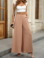 Pantalones de pierna ancha de talle alto para mujer Palazzo Casual Cintura elástica Lounge Pantalones largos fluidos con bolsillos