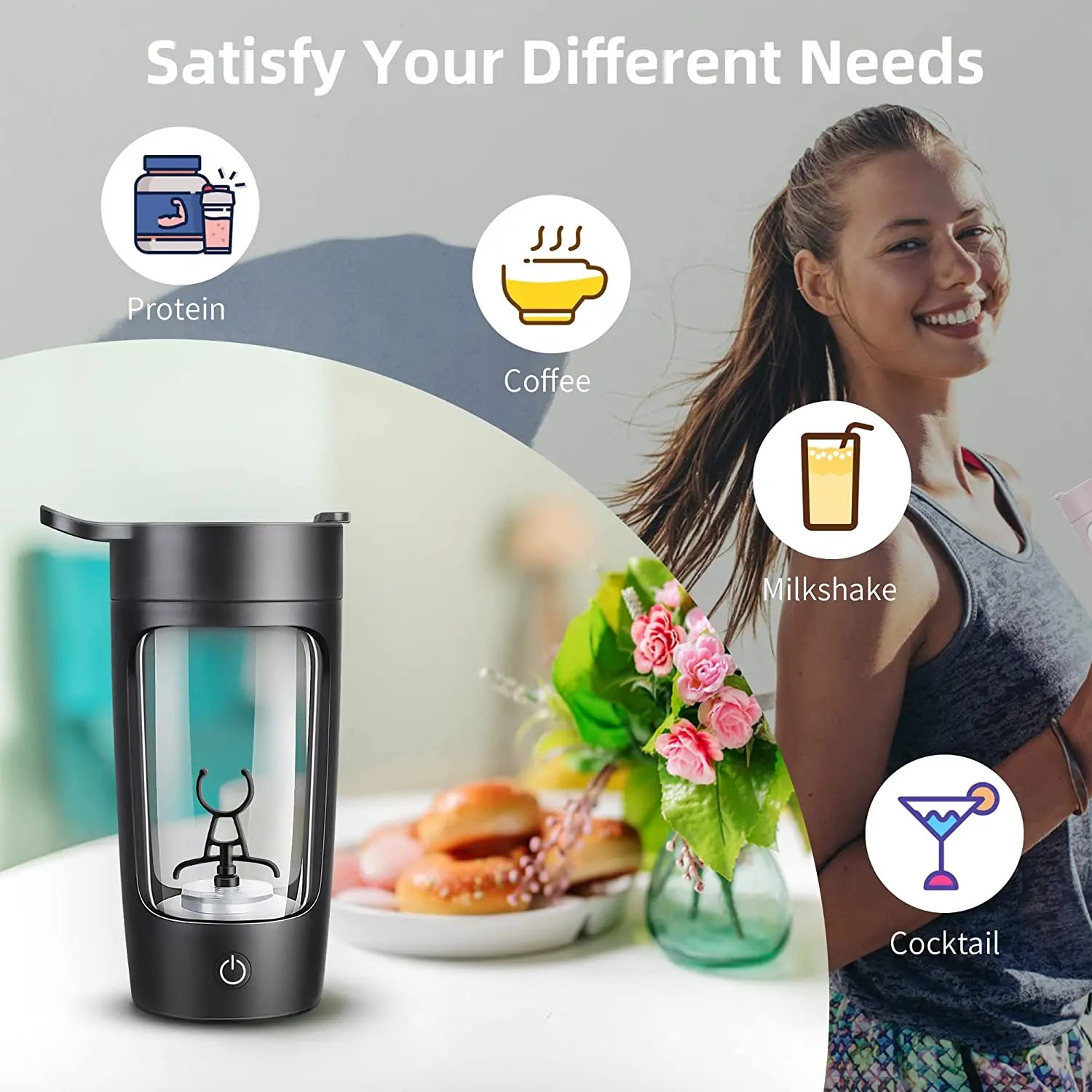 Botella agitadora eléctrica portátil, mezclador de proteínas en polvo, Fitness, Vaso Mezclador automático, taza agitadora, botella de agua deportiva, 650ML
