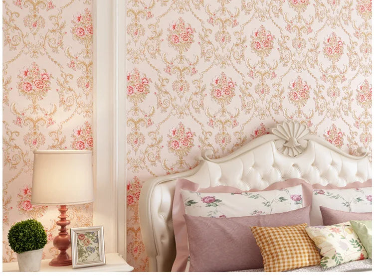 Papel tapiz europeo autoadhesivo flor pastoral pegatinas de pared de lujo autoadhesivo dormitorio sala de estar pared de fondo del hogar wal