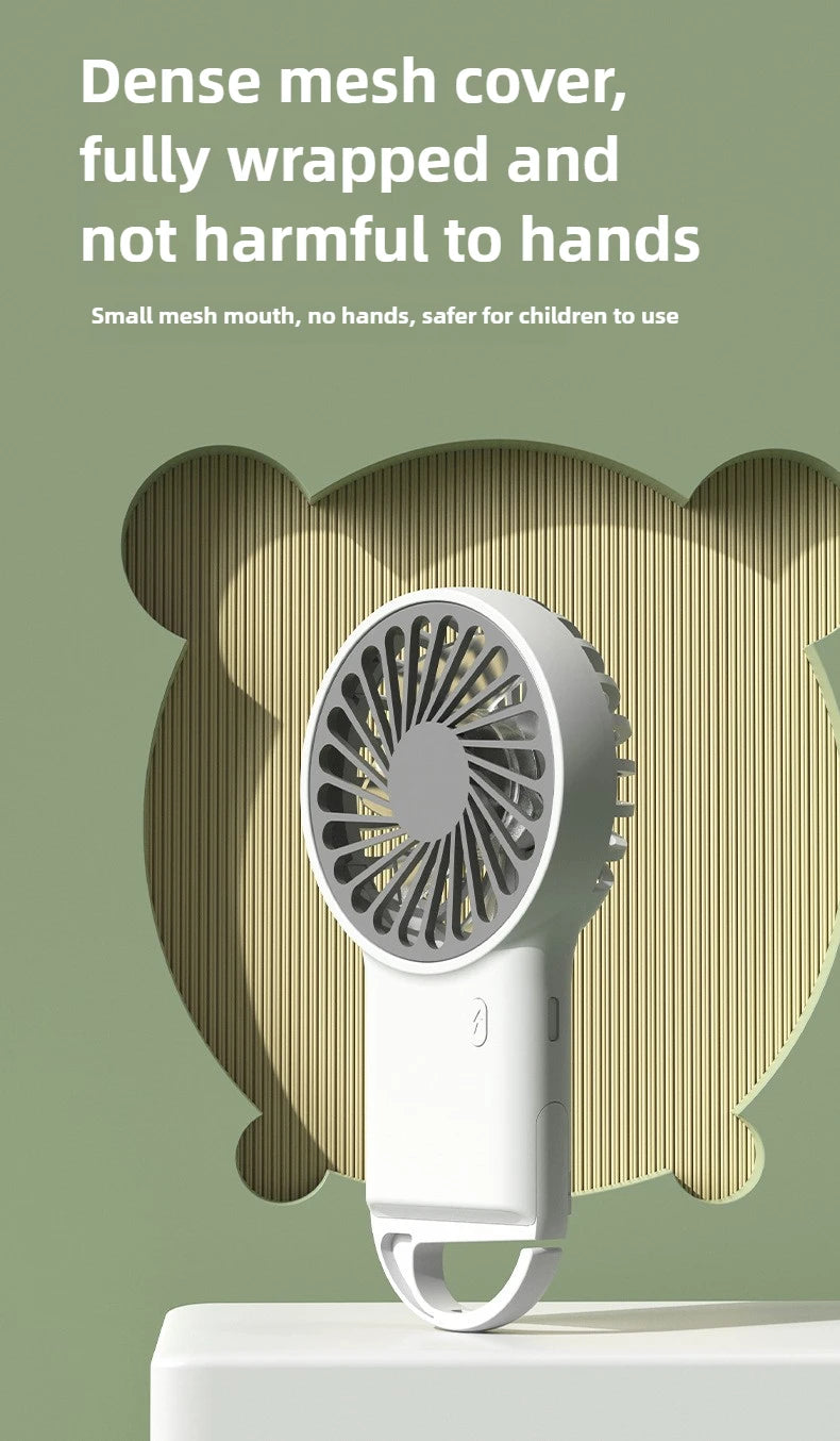 Miniventilador plegable de mano recargable por USB, diseño de dibujos animados con gancho para montañismo, uso en el hogar y la Oficina al aire libre, nuevo