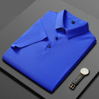 Polo de seda de hielo para hombre, camiseta de manga corta, elástica, sin hierro, fina, ligera, de lujo