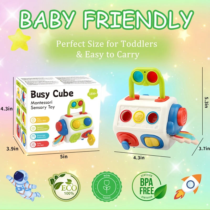 Cubo ocupado para niños pequeños, juguete de actividades sensoriales Montessori, tablero ocupado, en 1 10, cubo Fidget, autismo, aprendizaje, juguetes de viaje, regalos para bebés