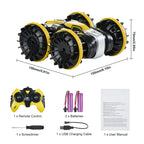 SucceBuy Barco de coche RC anfibio azul/amarillo 2,4 GHz 12 km/h Control remoto eléctrico 360 °   Coche acrobático giratorio, juguetes para piscina de playa y agua