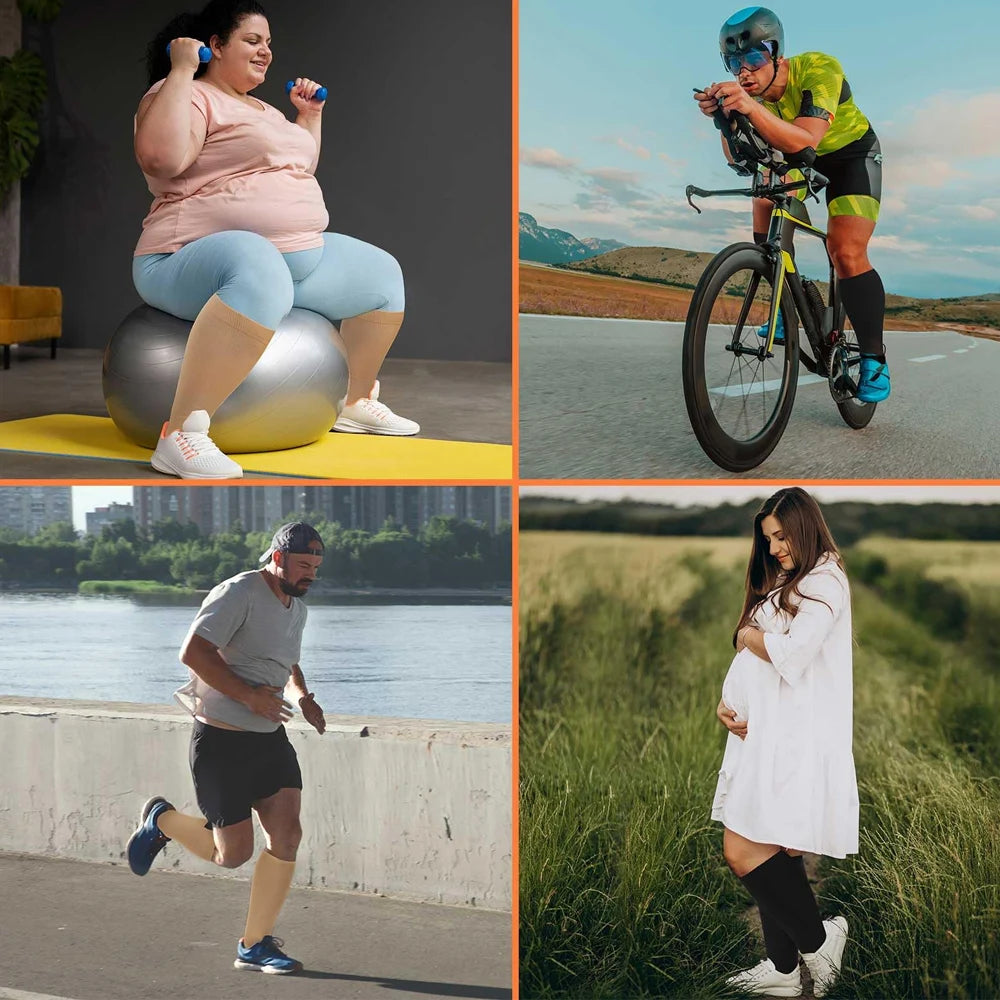 1 par de calcetines de compresión de pantorrilla extra anchos para mujeres y hombres, calcetines de compresión de talla grande 20-30 mmHg, medias hasta la rodilla