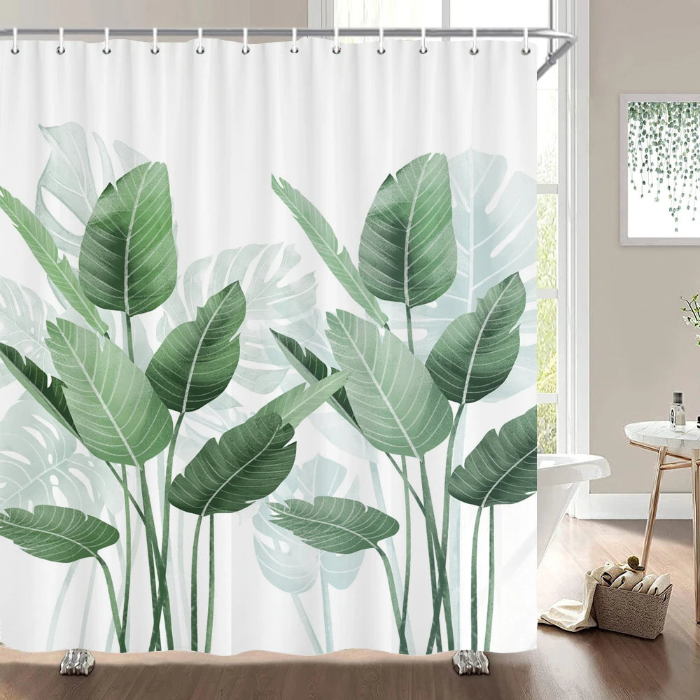 Cortinas de baño de flores, pájaros y plantas europeas, cortina de ducha impermeable, decoración de baño con impresión 3D con gancho, pantalla de baño