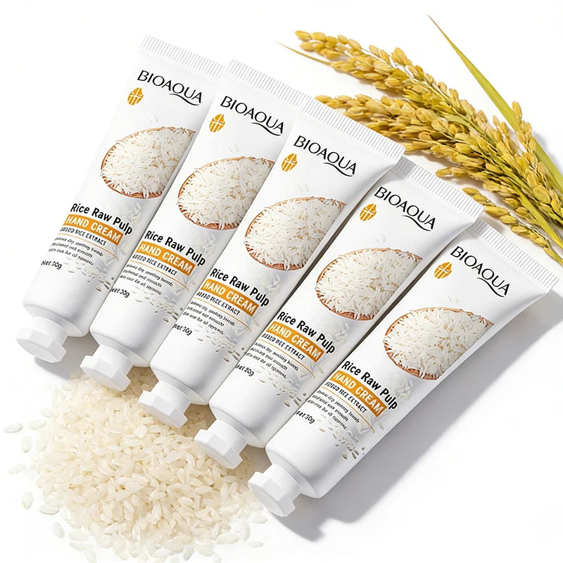 3/5 piezas BIOAQUA Crema de manos de arroz blanco, blanqueadora, hidratante, nutritiva, antienvejecimiento, productos para el cuidado de la piel de las manos