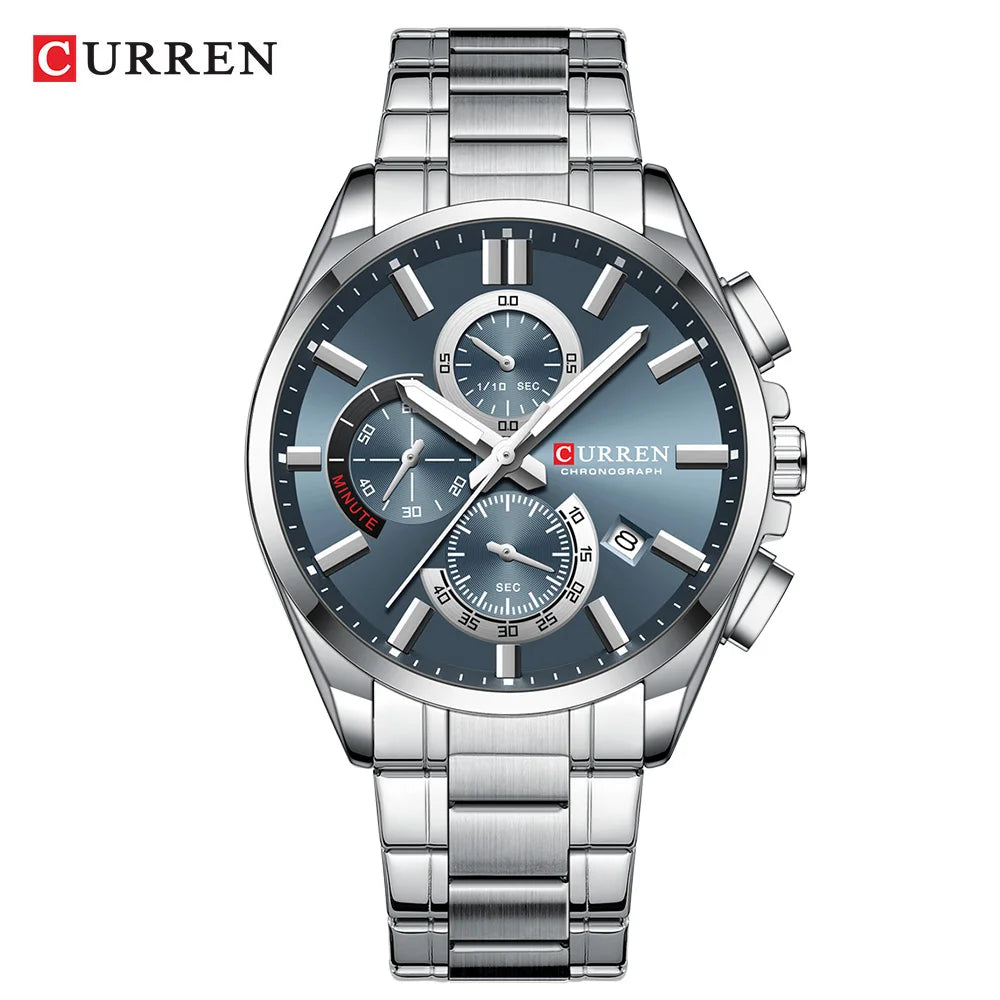 Relojes CURREN para hombre, relojes de lujo de primeras marcas para hombre, cronógrafo Original resistente al agua de acero inoxidable, fase lunar, fecha, esfera giratoria