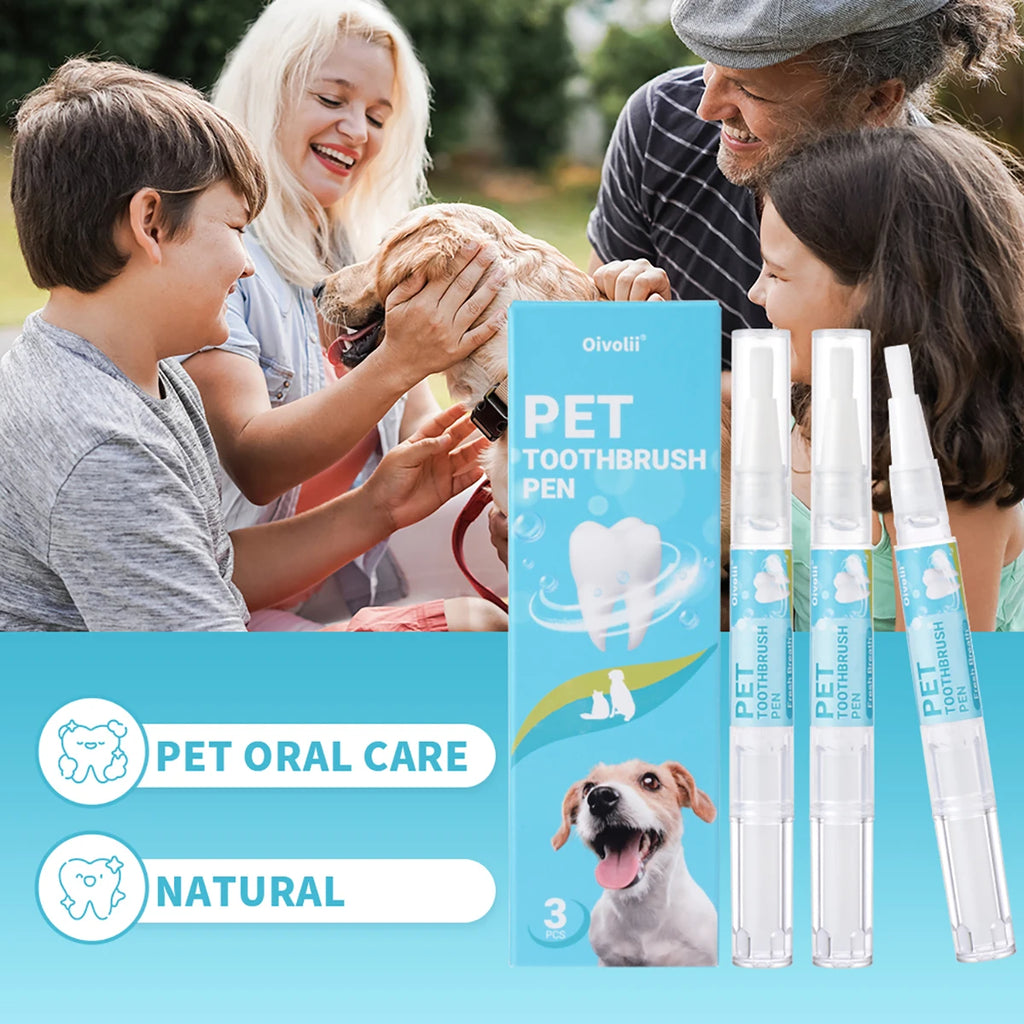 Lápiz Limpiador Dental para Mascotas con Cepillo Suave y Gel Dental para Perros y Gatos, Control de Sarro, Aliento Fresco, Calma las Encías, Fórmula Suave, 3 Unidades por Caja