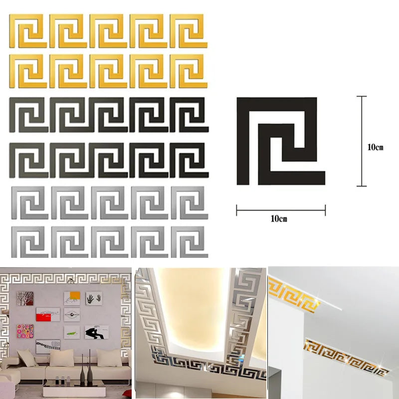 Nuevo 10 Uds. Adhesivo de espejo acrílico con borde de edificio, arte de pared, decoración DIY para el hogar, pegatinas de pared de espejo, decoración para el hogar y la Oficina, 100x100mm