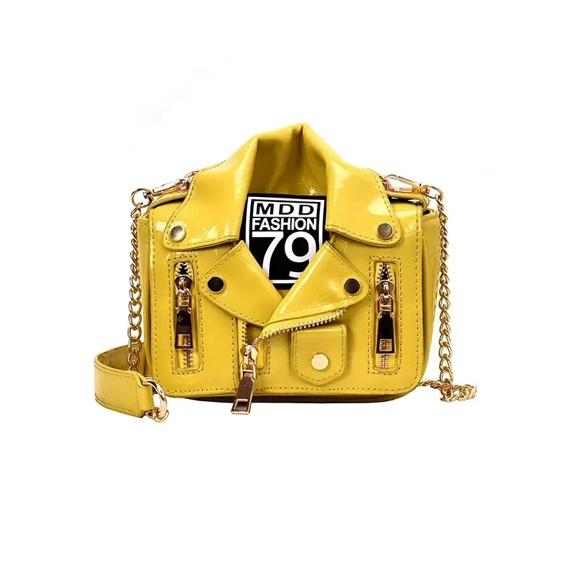 Bolsos de motocicleta de diseñador de marca famosa de moda europea, bolso de mensajero de hombro con forma de chaqueta de lujo, bolso de mano de cuero PU