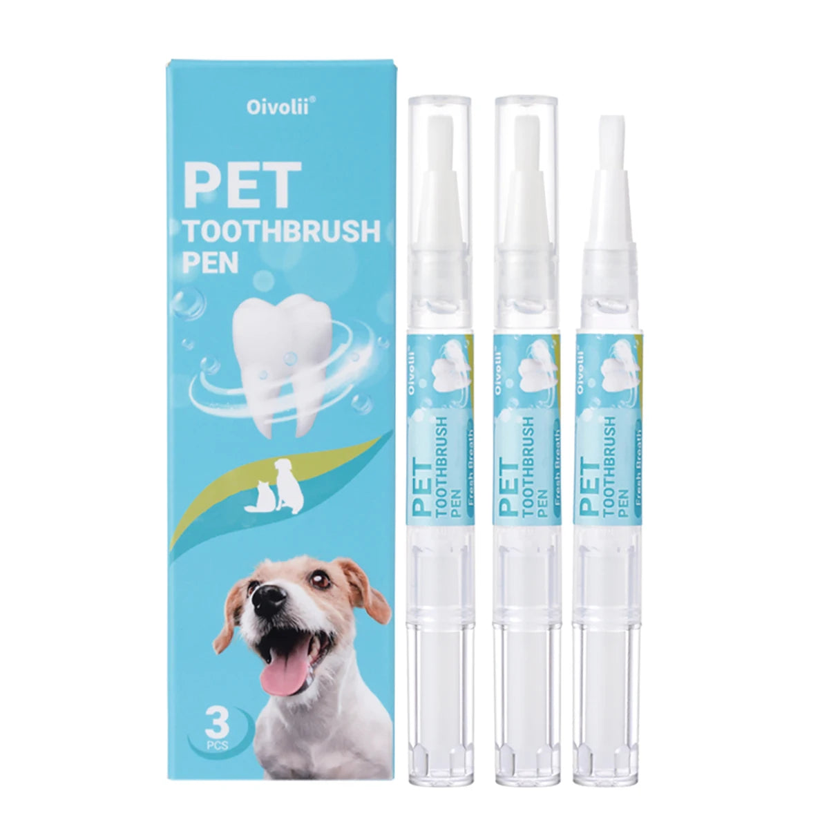 Lápiz Limpiador Dental para Mascotas con Cepillo Suave y Gel Dental para Perros y Gatos, Control de Sarro, Aliento Fresco, Calma las Encías, Fórmula Suave, 3 Unidades por Caja